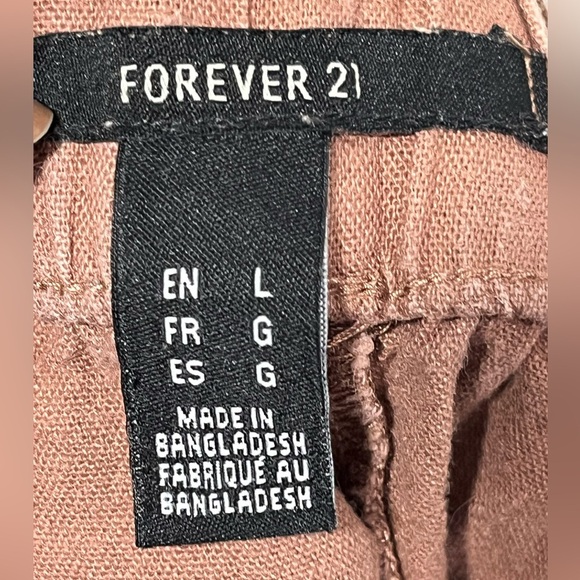 Forever 21 Brown Linen Blend Belted Jogger Pants - Size L - Picture 3 of 12